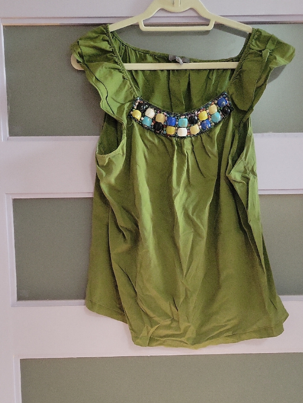 Apt. 9 Olive Green Embellished Ruffle Tank